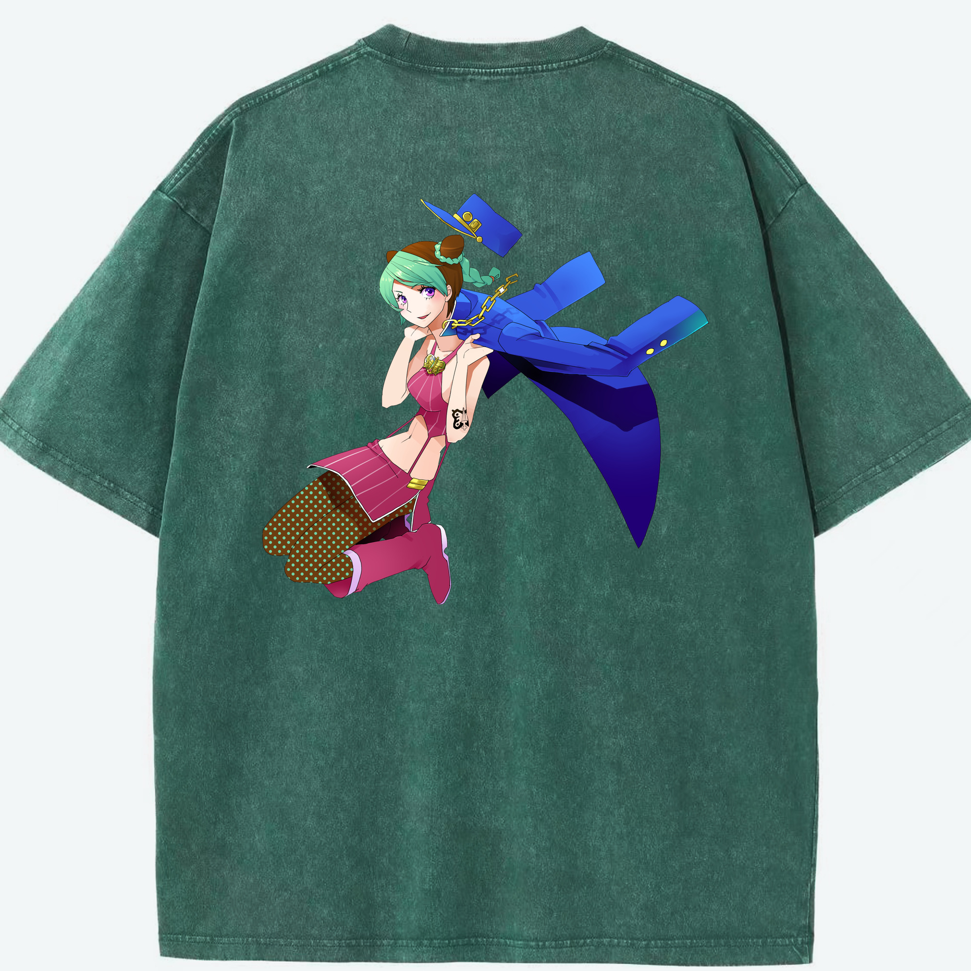 （画像用） "ジョジョの奇妙な冒険 くうじょう ジョリーン JoJo's Bizarre Adventure Jolyne Cujoh " 綿100% ヴィンテージ風 半袖Tシャツ（背面プリント）